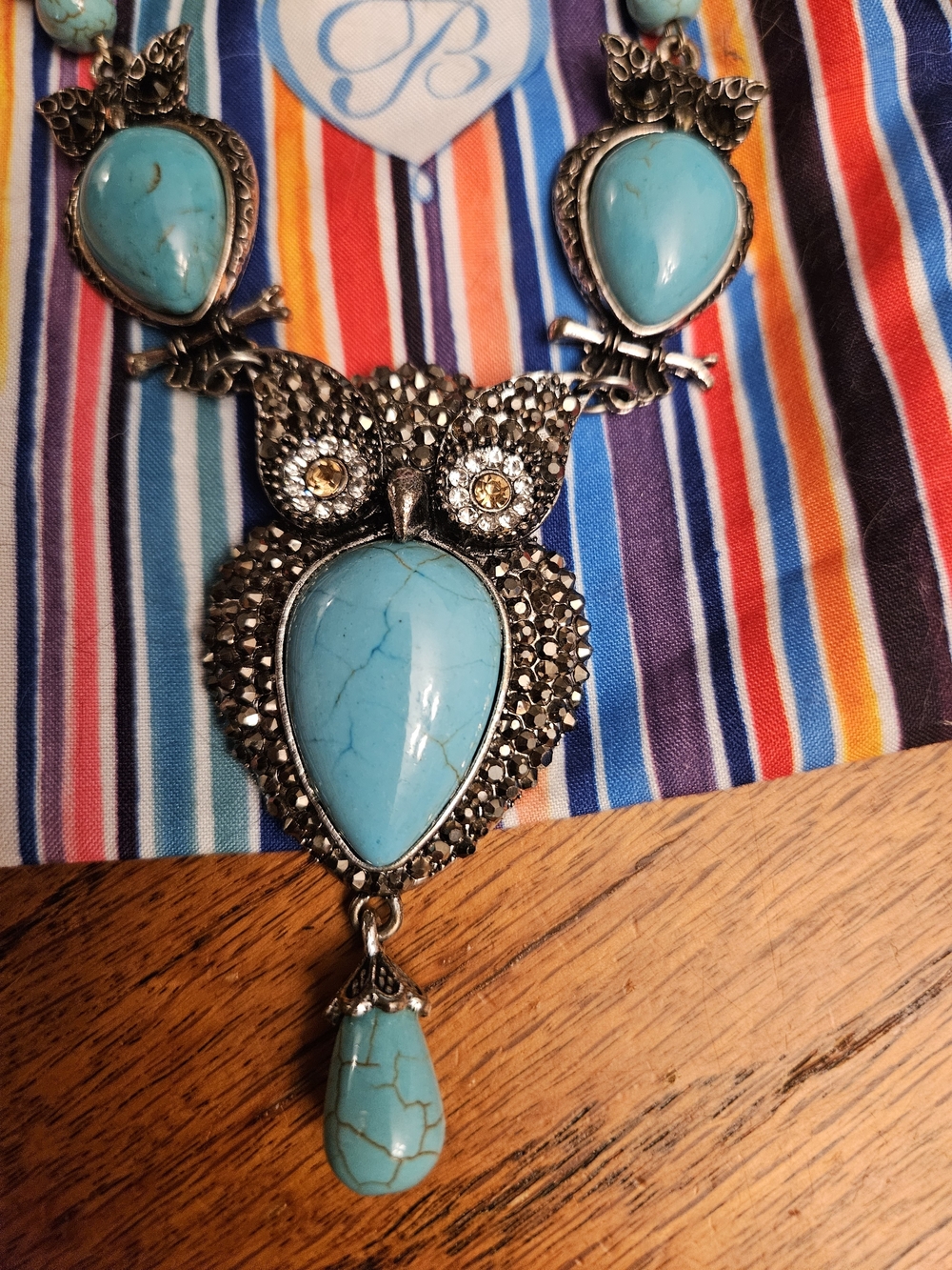 Turquoise Owl Pendant Necklace and Earrings Set Costume Jewerly Source Unknown - Picture 3 of 10